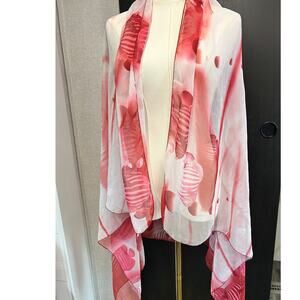Bijoux Scarf Pink Fish Sheer Tropical Underwater Boho Chic Y2K Resort Cabana